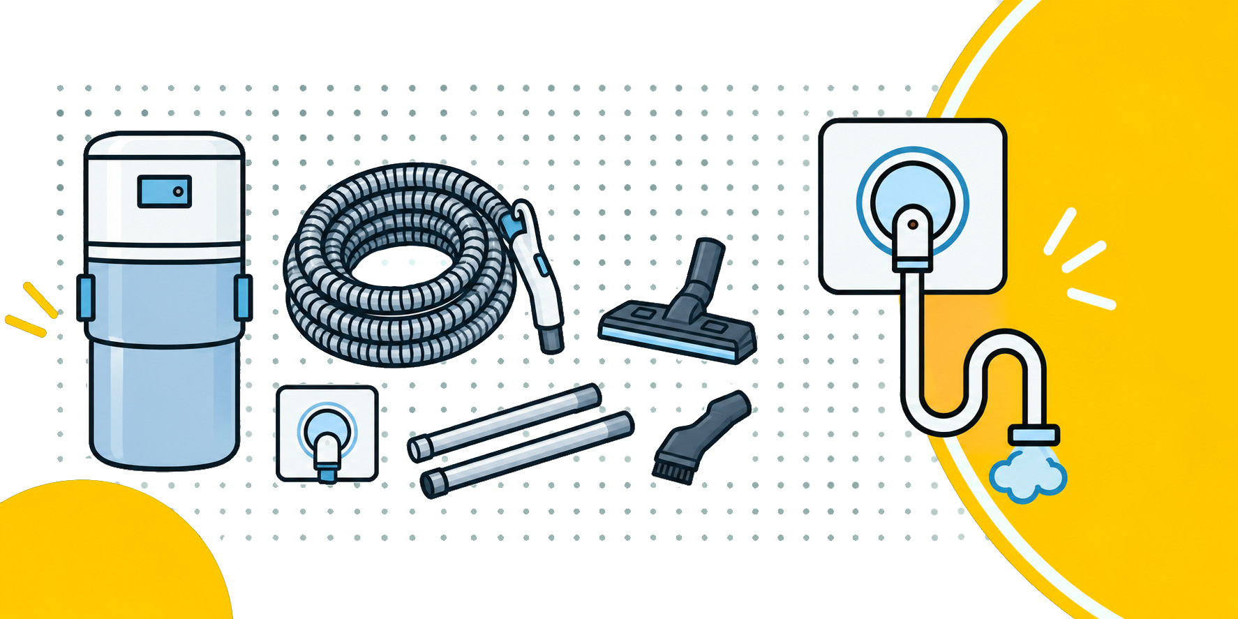 bannière illustrant un aspirateur avec les différentes pièces détachées associées