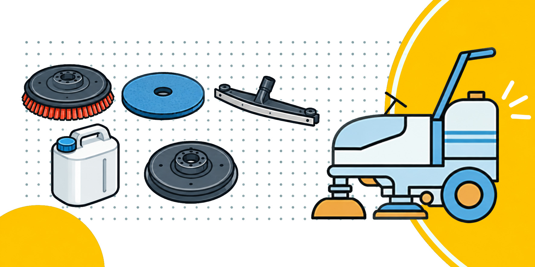 bannière illustrant un aspirateur avec les différentes pièces détachées associées