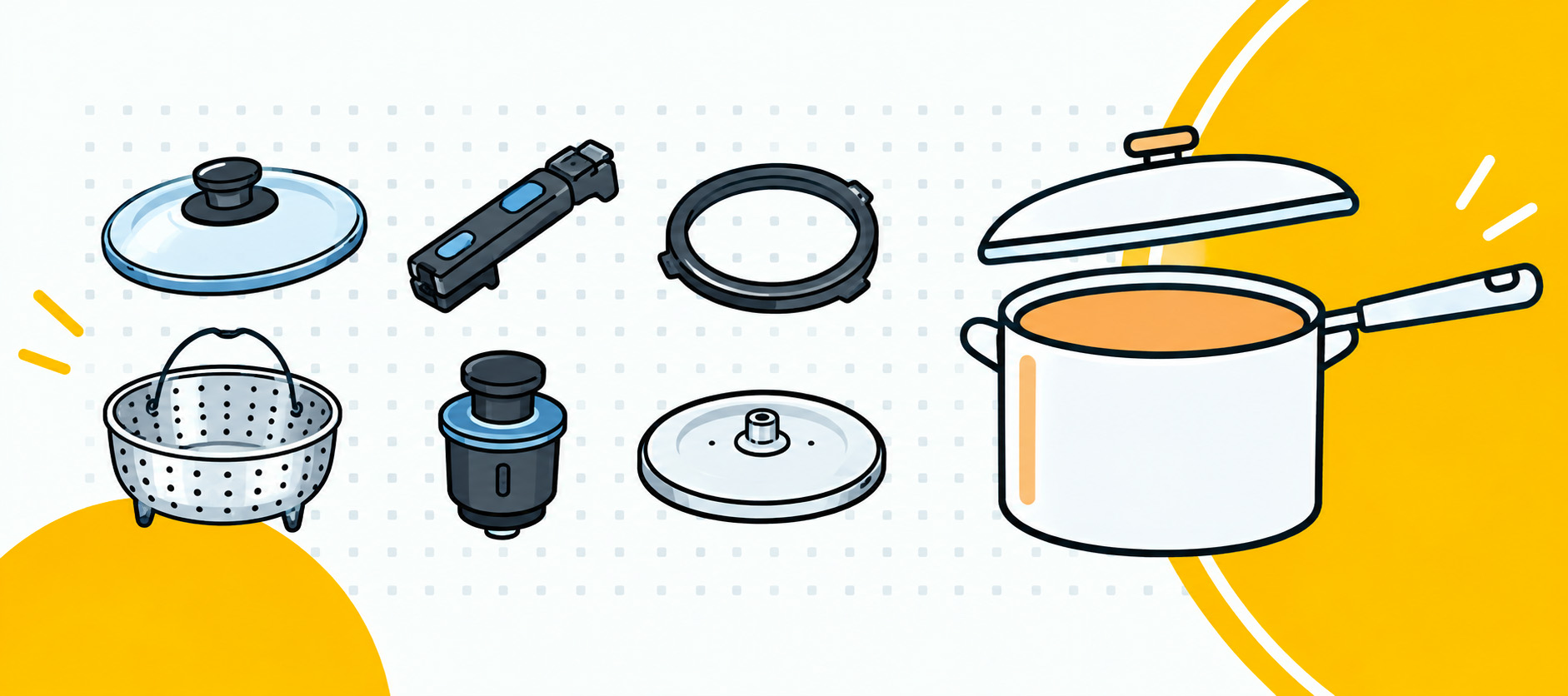 bannière illustrant un aspirateur avec les différentes pièces détachées associées