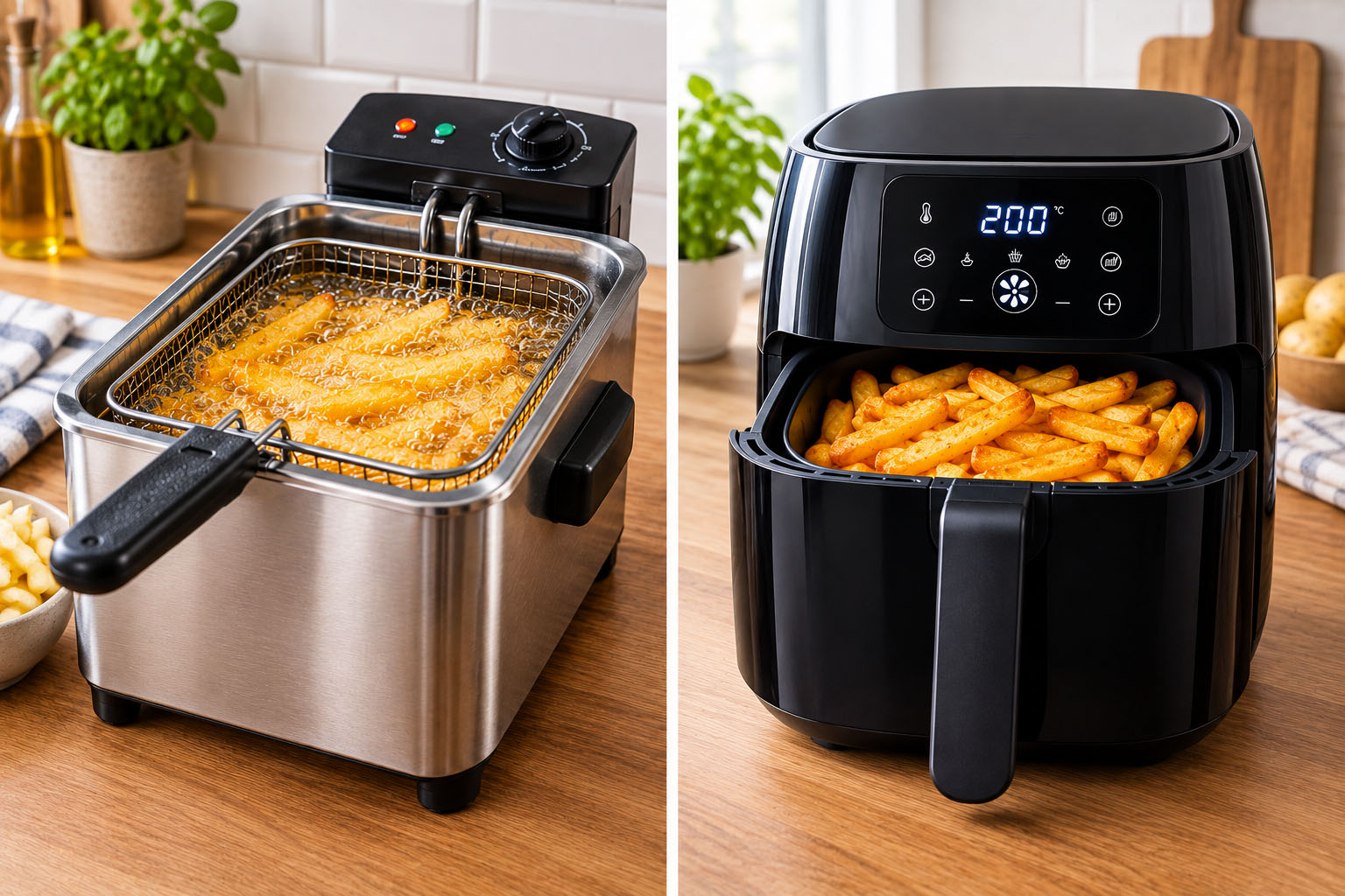 visuel comparatif friteuse a air chaud et a huile